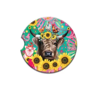 Ceramic Car Coaster – (Carnival Cow)