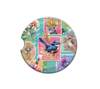 Ceramic Car Coaster – (Pretty Postage) – Teal