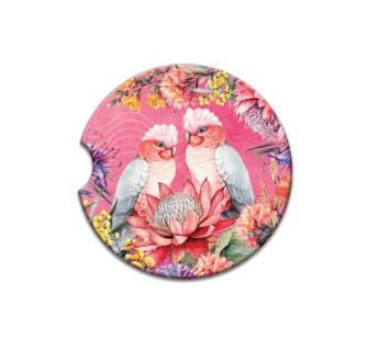 Ceramic Car Coaster – (Pretty Pink Galahs)