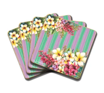 Bamboo Coasters Set – (Paradise Bloom)