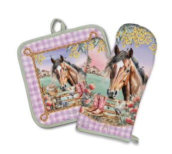 Oven Mitt Pot Holder Set – (Country Dusk)